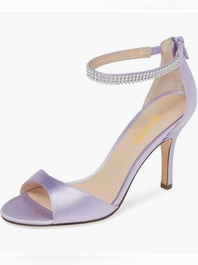 XYD Lilac Satin Ankle-Strap Heel with Rhinestone Detail